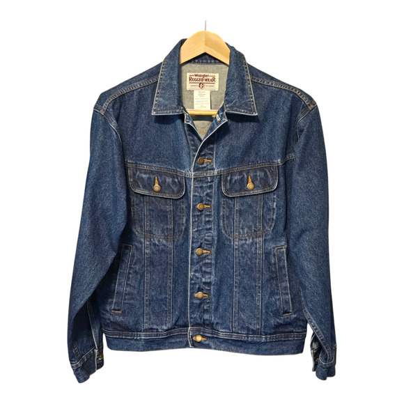 Wrangler Rugged Wear Jacket Mens Size Large Blue Jean Denim Trucker Streetwear - Picture 1 of 9